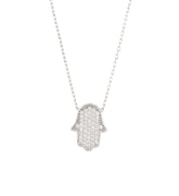Hamsa Hand of Fatima 925 Sterling Silver CZ Necklace